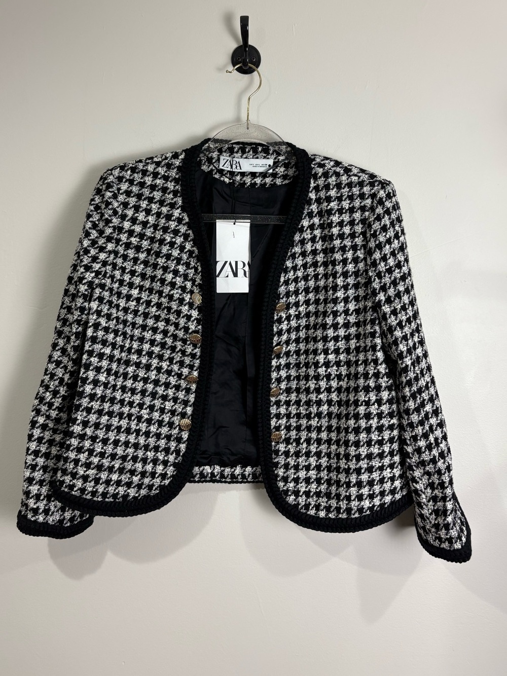 Zara Tweed Blazer Jacket Black and White